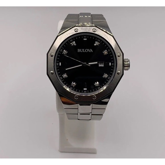 Bulova Men's Quartz Diamond Accent Black Dial Date Display 44mm Watch 98D103 - Picture 1 of 16